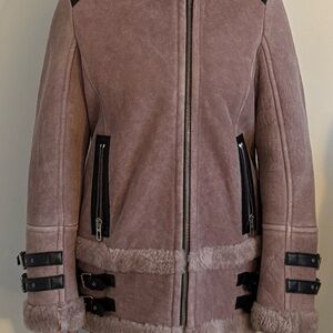 Women's Shearling Jacket with Black Accents